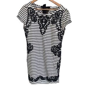 Anthropologie Striped Mini Dress with Black Lace